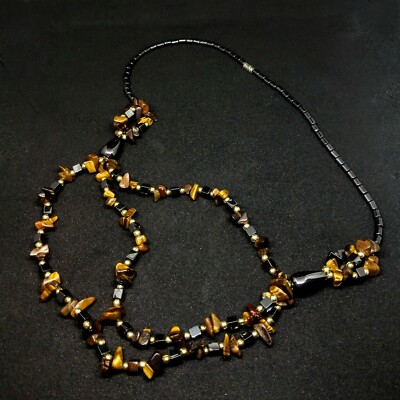 Gorgeous Hematite & Tiger's Eye Beads  Necklace ~ Black & Yellow ~ 3 Strands