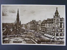 Edinburgh Scotland Princes Street View Vintage Real Photo Postcard RPPC 1940s
