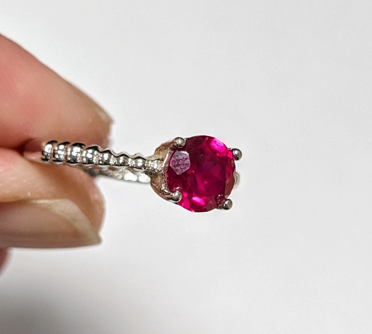 Pink Ruby Solitaire Sterling Silver Rope Band Rin… - image 5