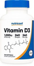 Nutricost Vitamin D3 1000 iu Softgels, 240 Softgels - Non-GMO  Gluten Free