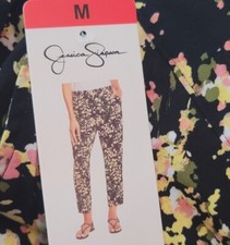 Jessica Simpson Sz M Cameron Printed Pull on Pant Black Floral Bouquet Splash