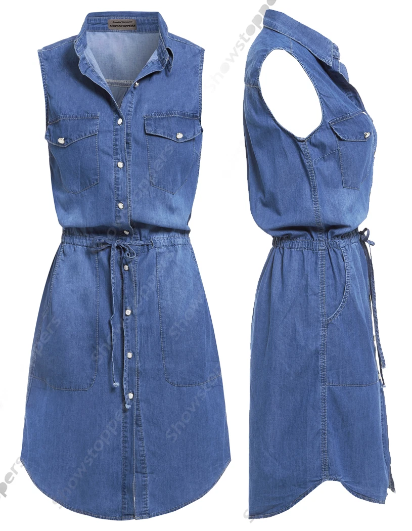 NEW Womens Longline Denim Shirt Dress Ladies Jean Dresses Size 8