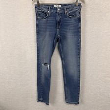 Free People We The Free Jeans Womens 26 Blue Denim Raw Hem Slim Distressed