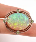 Australian Crystal Opal & Peridot Brooch Antique Art Deco Platinum 10ct+ Natural