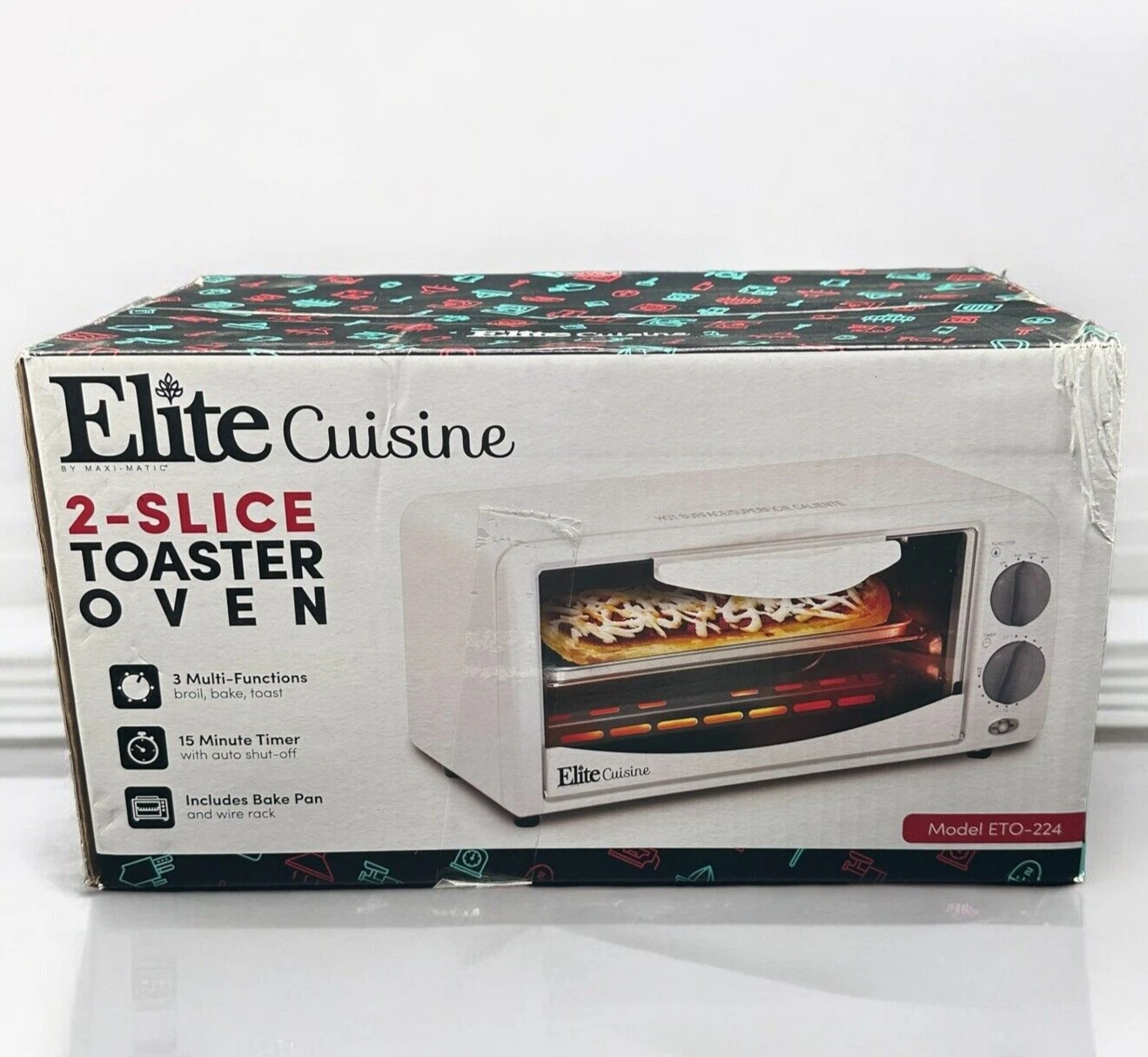 Elite Gourmet ETO224 Personal 2 Slice Countertop Toaster Oven White Broil Bake