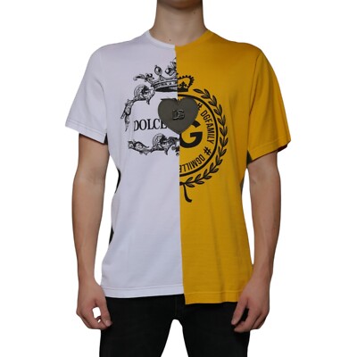 DOLCE & GABBANA T-shirt White Yellow Logo Print Short Sleeve IT50