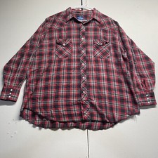 VINTAGE Wrangler Pearl Snap Flannel Western Shirt Mens 18-18 1/2 XXL Red Plaid