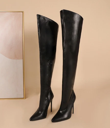 Damen 12 cm High Heels Stiefel Overknees 34-48 spitz Reißverschluss Schuhe sexy - Bild 15 von 29