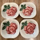 Set 4 Red Wing Pottery Lexington Rose Saucers Concord Square Vintage HandPainted