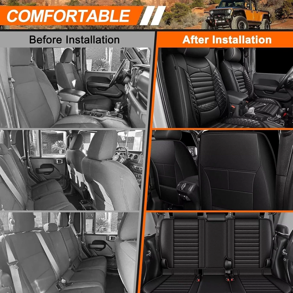 Custom Fit For Jeep Gladiator 2020-2024 2025 PU Leather Truck Car 5-Seat Covers - Image 3 of 4