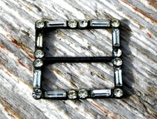 Antique Small Scarf Clip Pin Fur, Clear  & Yellow Glass Rhinestones