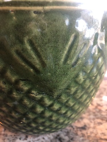 Antike Keramik im Kunsthandwerk Stil, grün mit Dekomuster - Bild 4 von 9