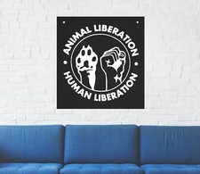 Animal  Human Liberation - Wall Tapestry Rights Vegan anarchy flag front social