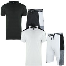 Mens Polyester T Shirt  Shorts Zip Full Track Suit Outfit Set Summer Comfort