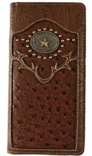 Star Mens Wallet Western Bifold Check Book Style W069-13 Brown