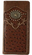Star Mens Wallet Western Bifold Check Book Style W069-13 Brown