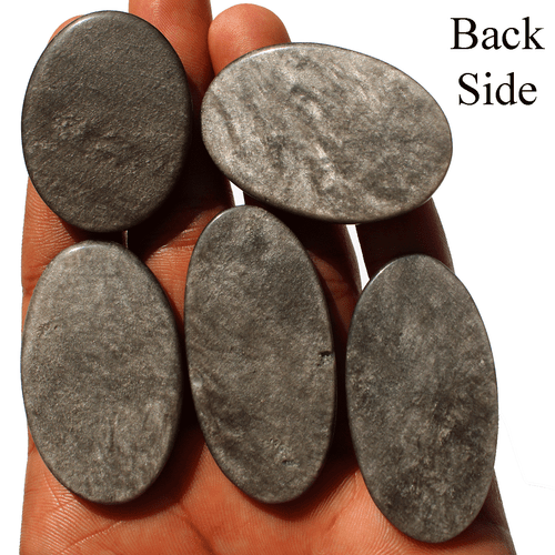 5 Pcs Natural Silver Sheen Obsidian Top Quality 39-50mm Oval Cabochon Gemstones - Picture 8 of 12