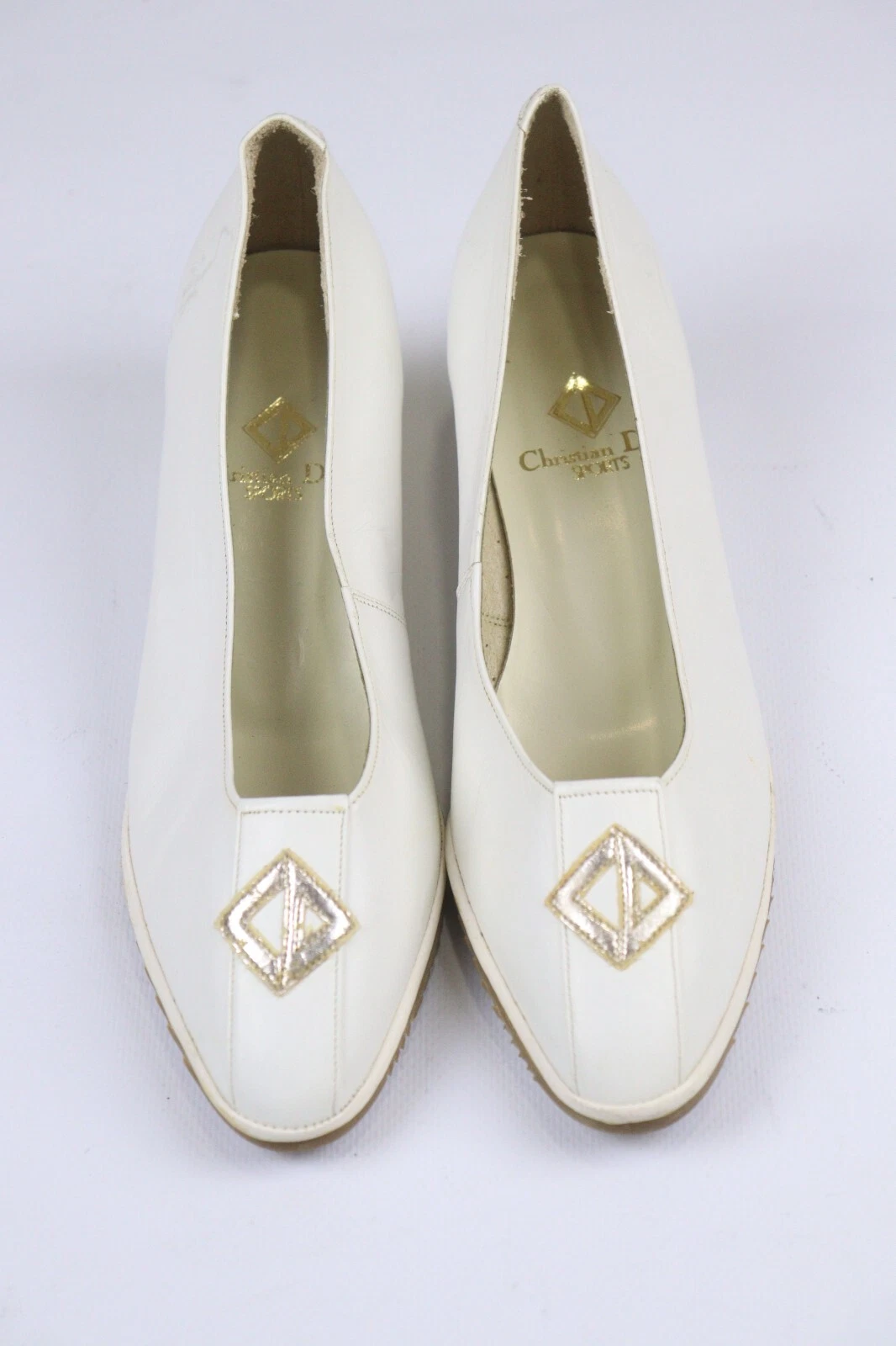 Escarpins plats vintage CHRISTIAN DIOR SPORTS cuir blanc bout rond taille 5,5