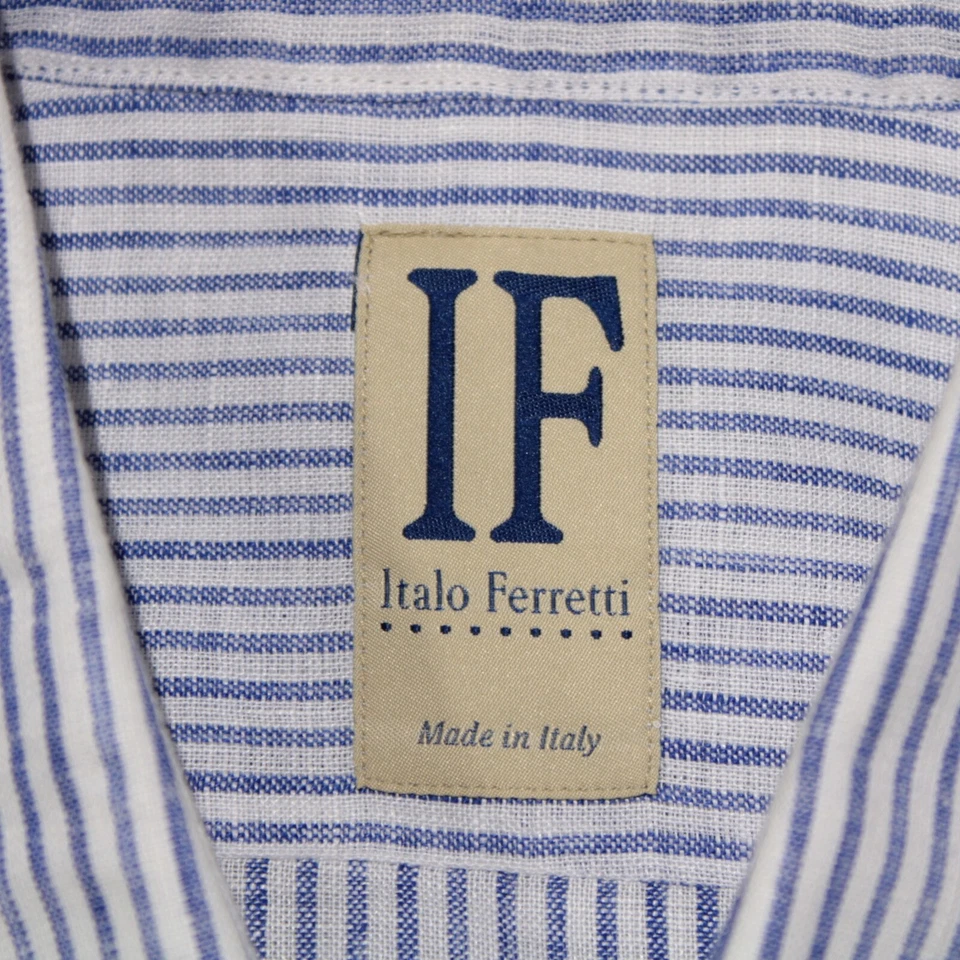IF Italo Ferretti NWT Dress Shirt Size 16.5 42 US In Blue Striped 100% Linen - Image 2 of 4