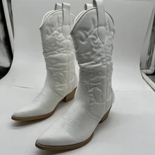 Size 7.5 Rollda Women's Western Boots Embroidery Pull On Mid Calf Cowgirl Boots