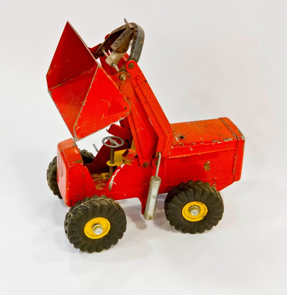 Винтажная строительная игрушка-погрузчик 1950-е из прессованной стали из нейлона (красная) - Изображение 4 из 4