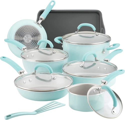 Rachael Ray Create Delicious Nonstick Cookware Set, 13 Pc, Light Blue