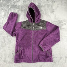 The North Face Jacket Girls 18 Purple Gray Hooded Fuzzy Fleece Full Zip Soft
