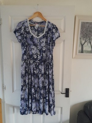 Vintage Rene Derhy blau Cottage Core Sommer Midi Kleid geblümt Gr. M
