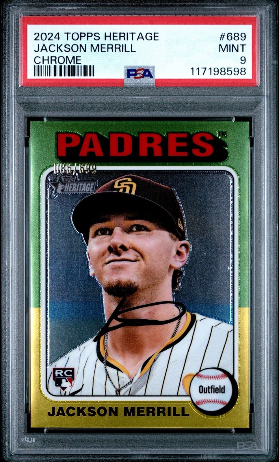 2024 Topps Heritage High Number - Jackson Merrill RC #689 Chrome /699 PSA 9