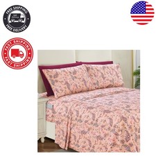 Wrinkle-Resistant 6-Piece Luxury Microfiber Bed Sheet Set - Queen Paisley Coral