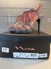 Nina Metallic Dust Crystal Slingback Open Toe Stiletto Heels Buckle 7M