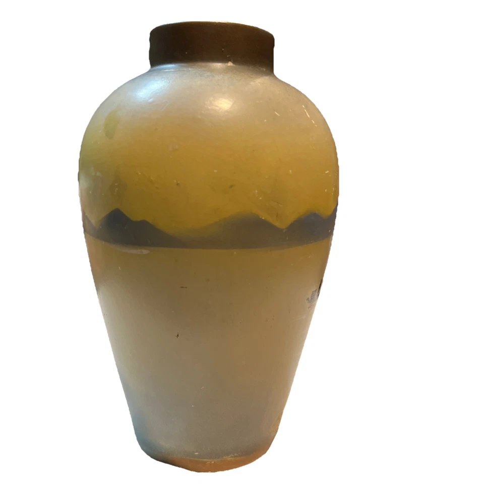 Jarrón vintage pintado a mano Brentleigh Ware Inglaterra escena pastoral 9" Foto 3 de 4