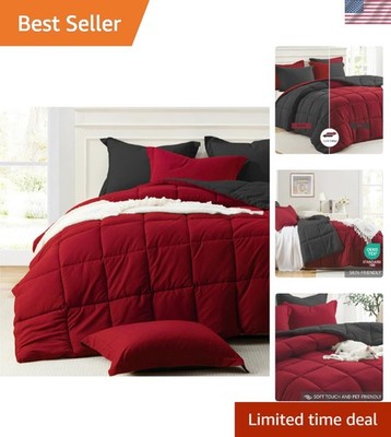 Versatile Black and Red Queen Comforter Set - 3-Piece Lightweight Collection