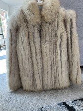 Saga Genuine Fox Fur Coat Beige L Short Collared Lined Hook Eye