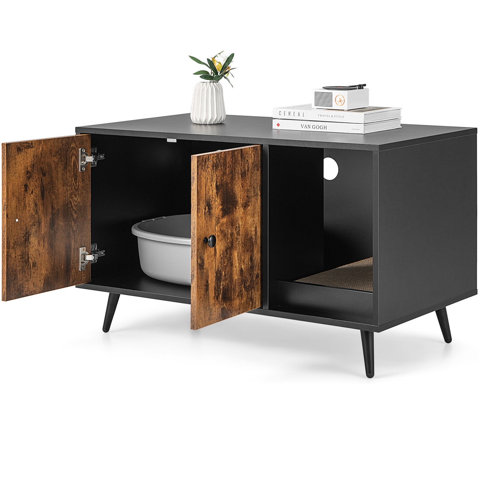 Versatile Cat Litter Box Enclosure Storage Cabinet Side Cabinet for Living Room