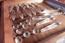Lot of 11 Vintage 6" Hanging Crystal Prisms w/ 3 Octagonal Cut Beads Chandelier