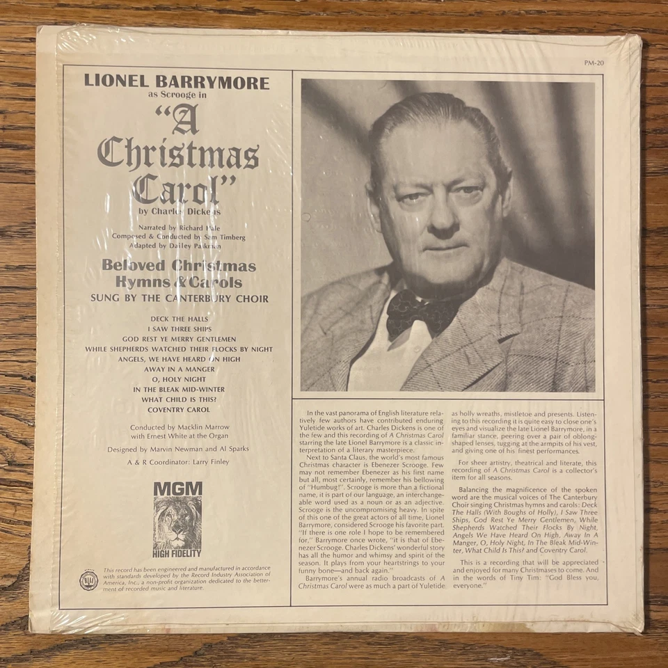 Lionel Barrymore A Christmas Carol / Beloved Holiday Hymns LP MGM Mono Shrink EX - Image 4 of 4