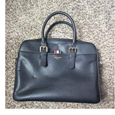 Thom Browne Black Designer Briefcase Zip Closure Inner Pockets Double Handles