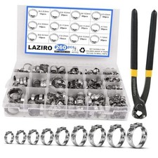 260 PCS 12 Sizes Single Ear Hose Clamps, 5.3-33.1mm 304 Stainless Steel Crimp