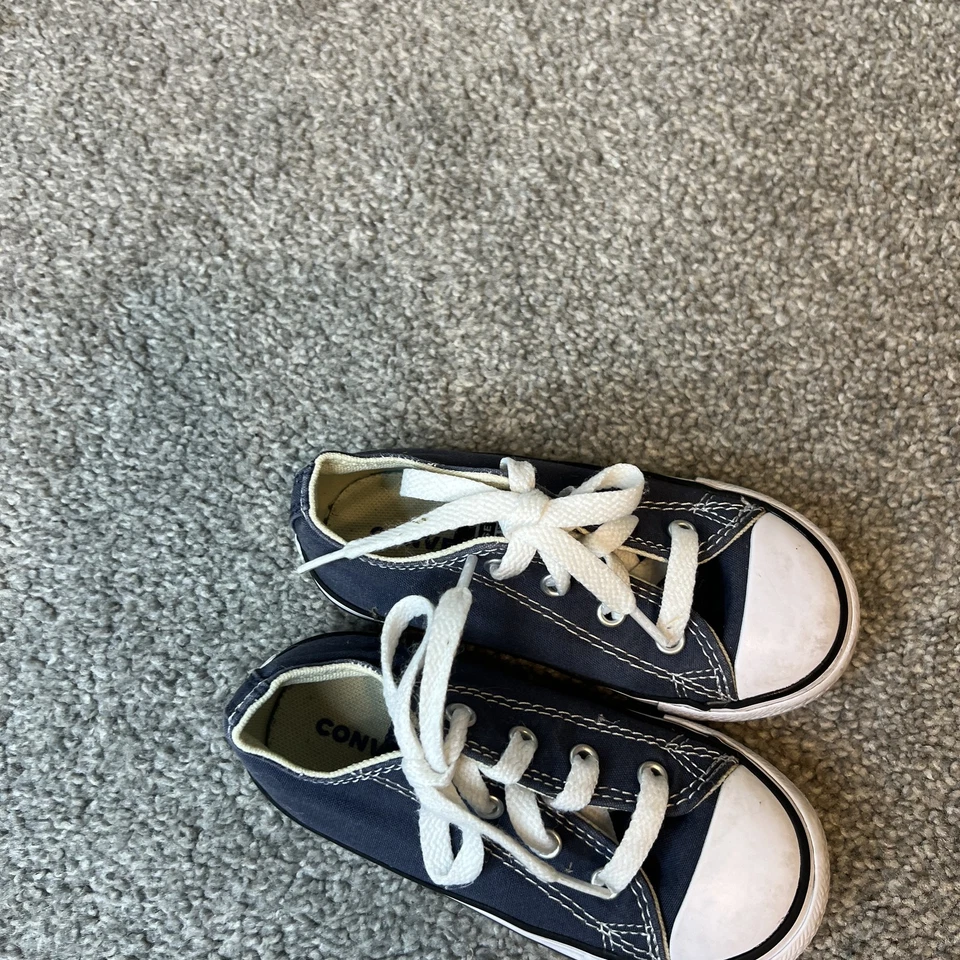 Converse All Star Shoes Infant Size 8 Navy Blue Low Top Canvas Sneakers Kids - Image 4 of 4
