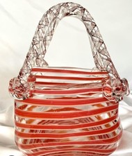 Vintage Style Art Glass Purse Vase Cocktail Hand Blown Handbag