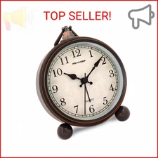 Peakeep 4" Small Battery Operated Antique Retro Analog Alarm Clock with Contour 