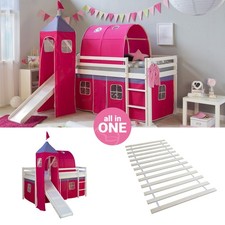 Lit superposé 90x200 Cadre de Lit d'enfant Tunnel Tour Rose Lattes Homestyle4u