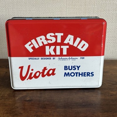 Vintage Blech Johnson & Johnson Erste Hilfe Set für beschäftigte Mütter Leerbehälter