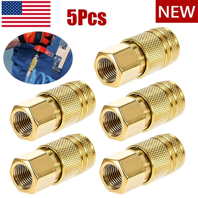 5-Pack 1/4" Air Hose Fittings NPT Female Brass Quick Connect