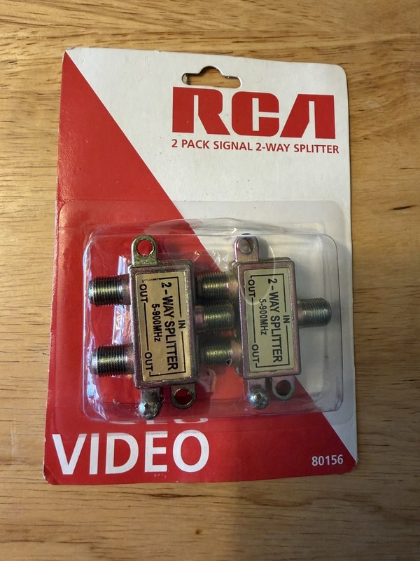 RCA 80156 VIDEO 2-WAY COAXIAL CABLE SPLITTER 5-900MHz 2 PACK