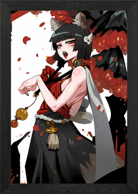 Anime Mädchen mit Fuchsohren und Dachschirm gerahmtes Wandbild Poster Leinwanddruck Bild