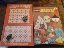 Two VIntage CROCHET Pattern Books. Bedspread. Kitchen. Gifts. Hat. Potholder. ++