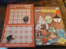 Two VIntage CROCHET Pattern Books. Bedspread. Kitchen. Gifts. Hat. Potholder. ++