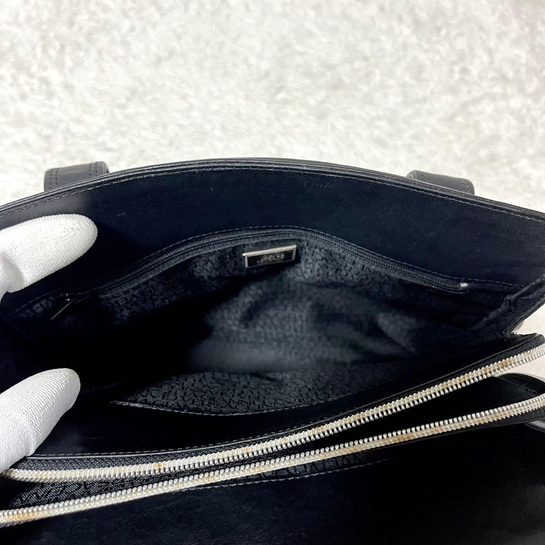 GIANNI VERSACE Leather HandBag Tote Bag Medusa Embossed Silver Hardware Black thumbnail 16